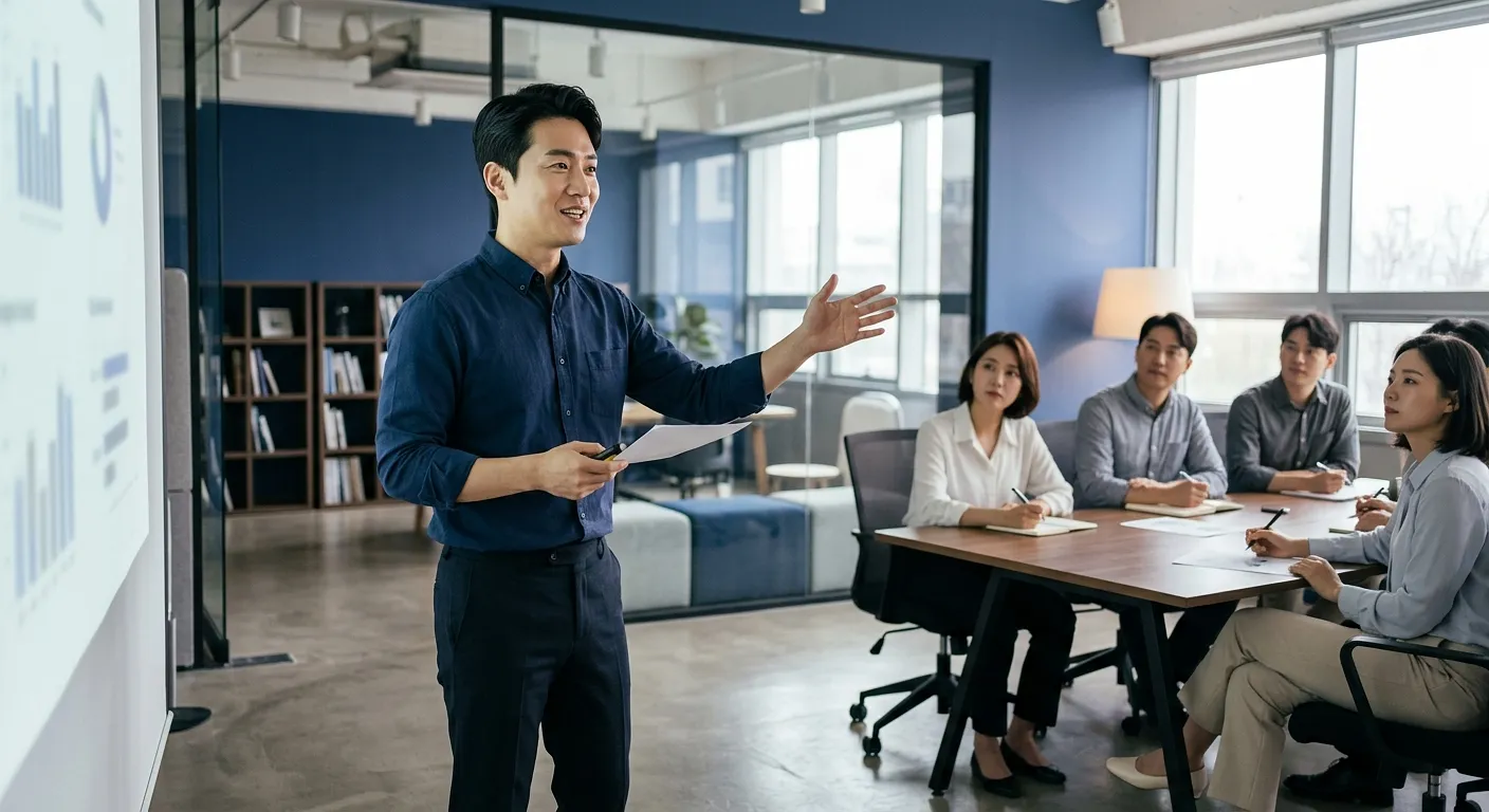 에이전시 대표 남성 30대 브리핑 중